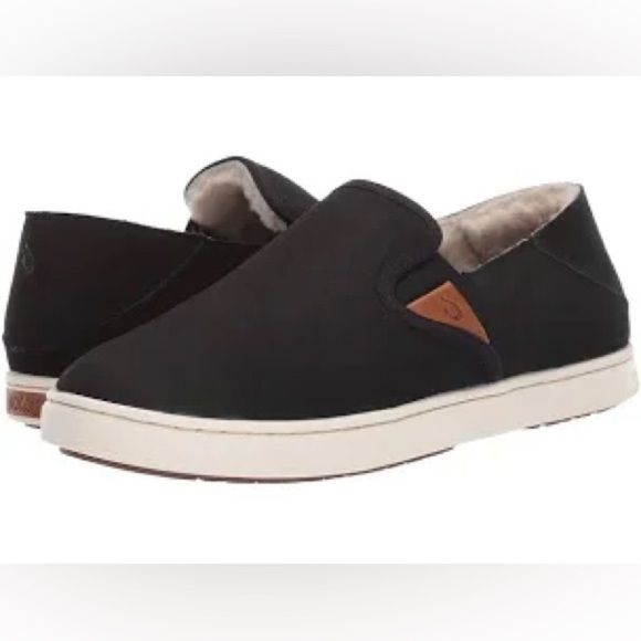 Olukai Pehuea Heu black leather shoes with shearling lining size women’s 5 - Picture 1 of 9